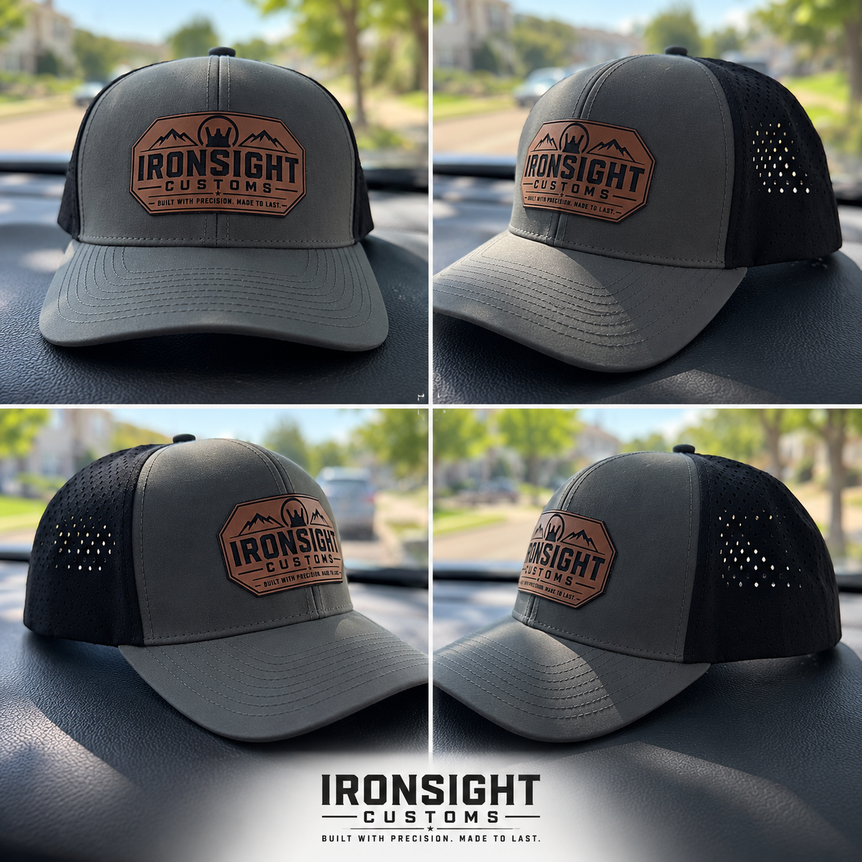 Ironsight Customs hat with leather patch logo